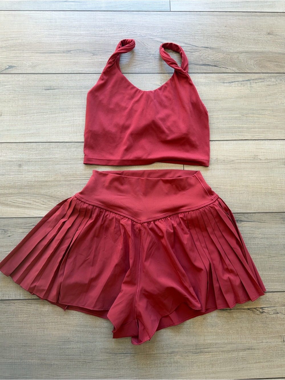 aerie Red Pleated Athletic Skort Shorts Set- Size small